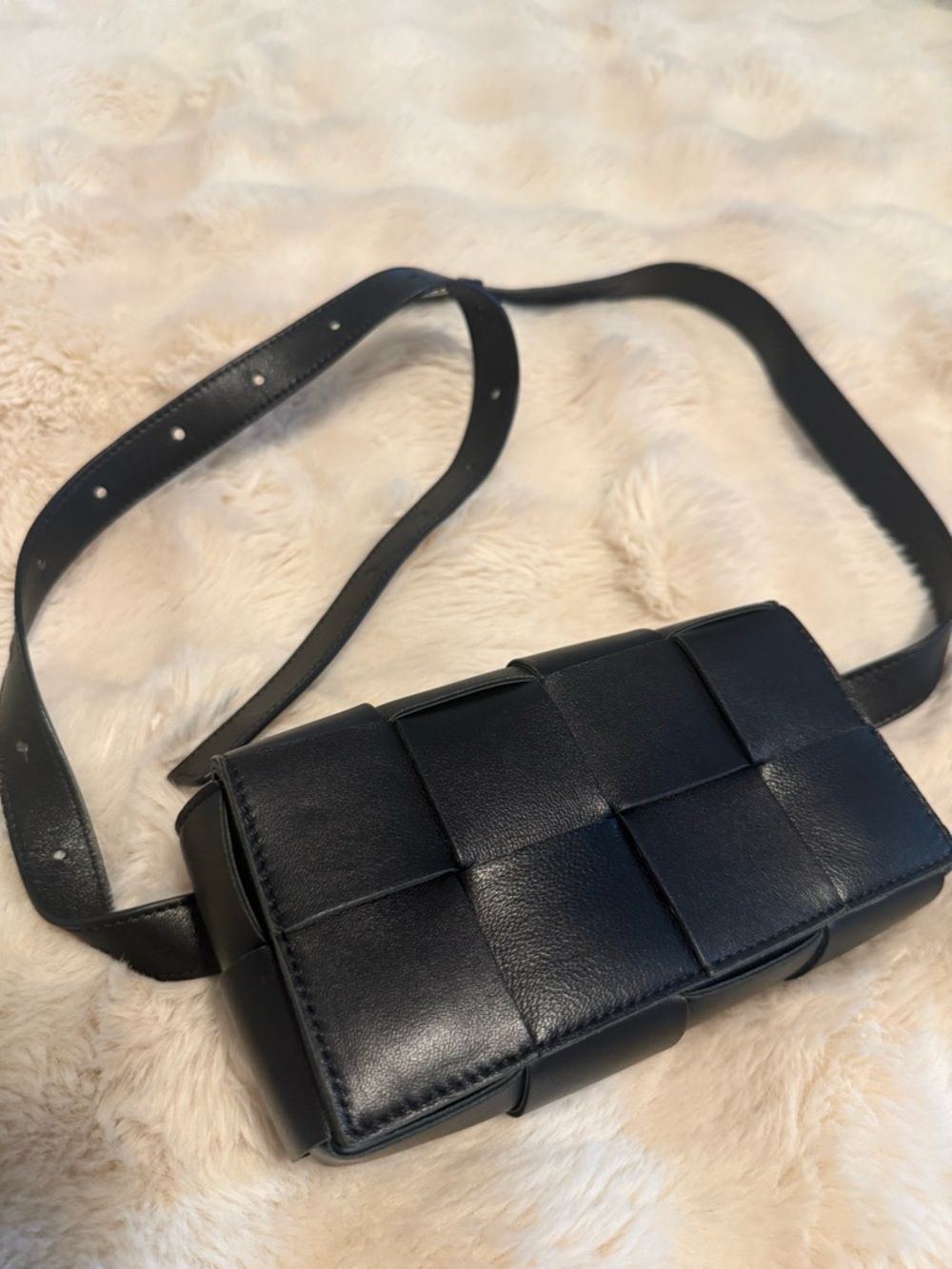 Woven Leather Crossbody Belt Bag - Black Bootega inspired